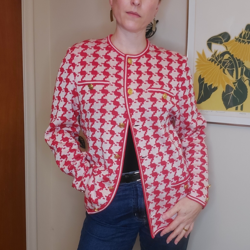 Vintage Wool blend houndstooth knit jacket